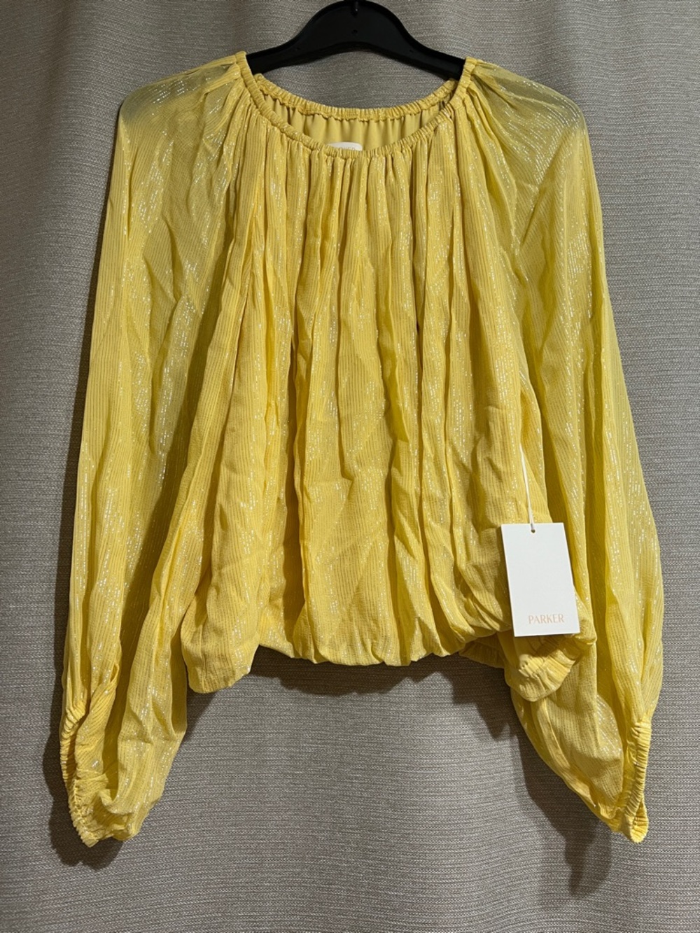 Parker "Dandelion" Yellow and Silver Shimmer Metallic Blouse Sz L Glam Feminine